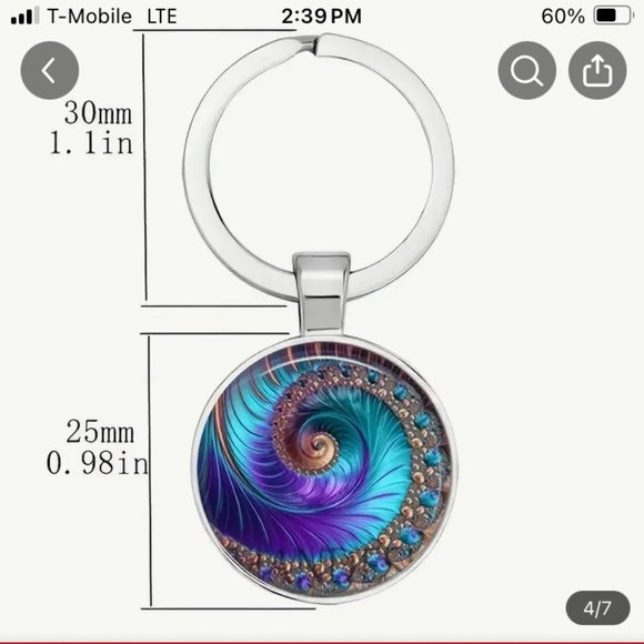 Blue Spiral Conch Peacock Feather Key chain, Bracelet, Necklace, Earrings - Picture 3 of 6